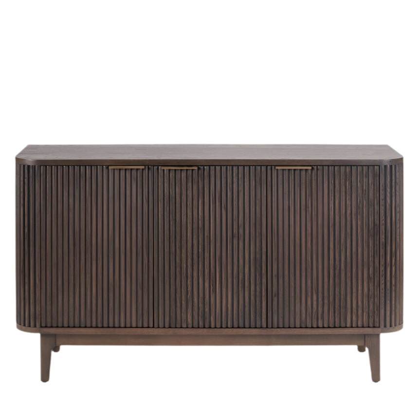 Raie Dark Brown Ribbed Oak & Pine Wood Sideboard